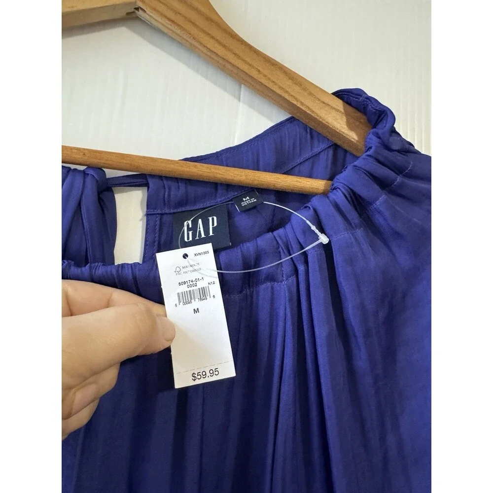 NEW Gap Long Sleeve Silky Bow Back Top Bright Cobalt Sz M Womens